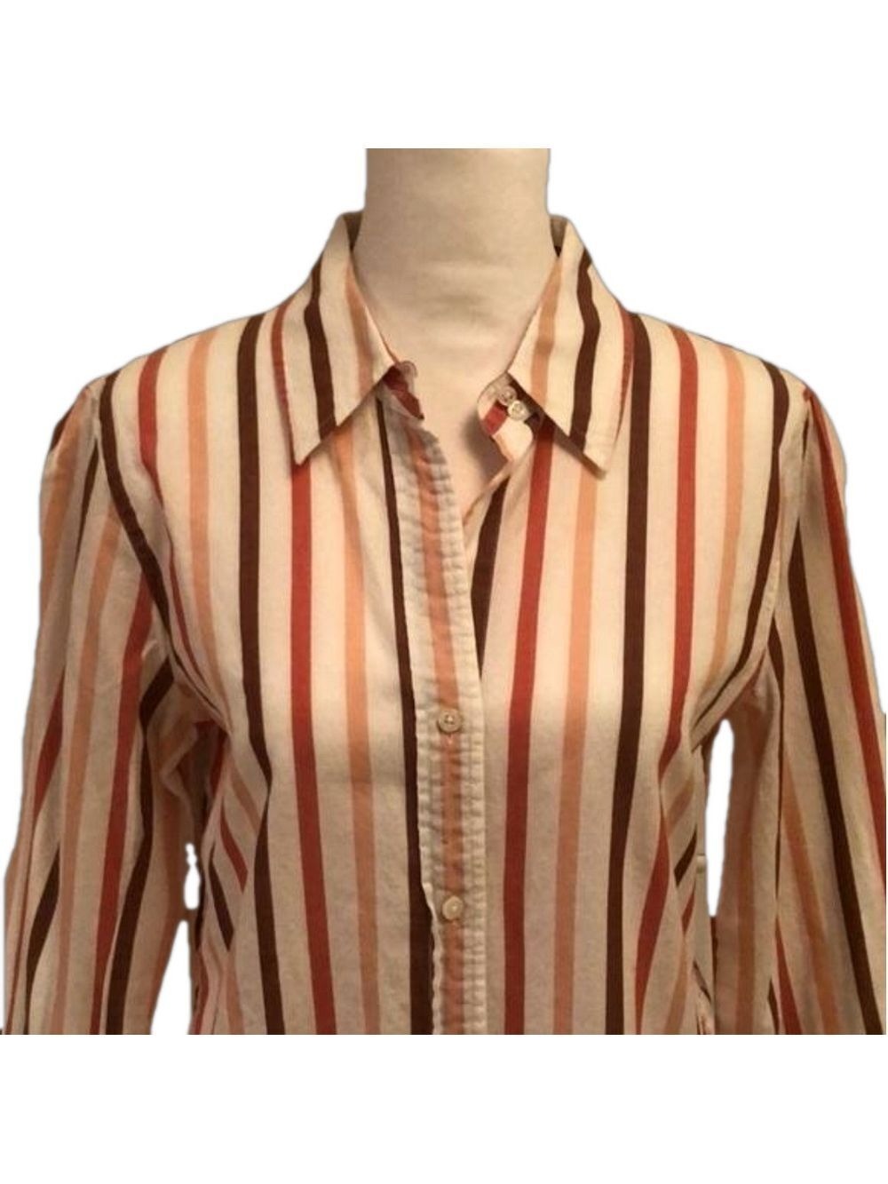 PERRY ELLIS Button-Down Striped Top Size 6 - Picture 2 of 8